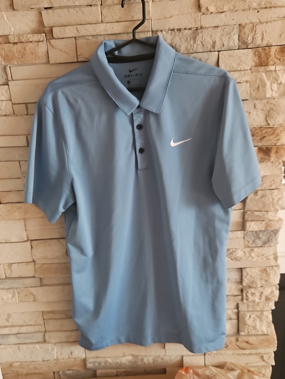 Nike Men’s Small Light Blue Polo with White Swoosh, Dri-Fit.